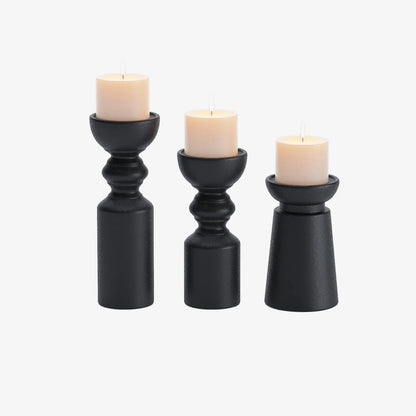 Set de 3 bougeoirs bois design, Boston coloris noir