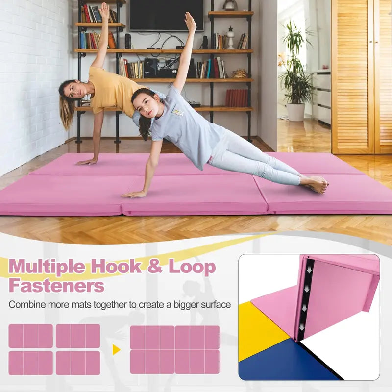 6′ x 2′ Tri-Fold Exercise Mat  2-Inch Dense Foam Tumbling Pad with Integrated Carrying Handles