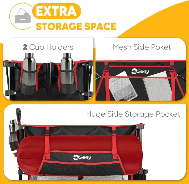 50″ Extended Double-Decker Wagon  Brake-Equipped 500 lb Folding Utility Cart with Extra-Long Frame