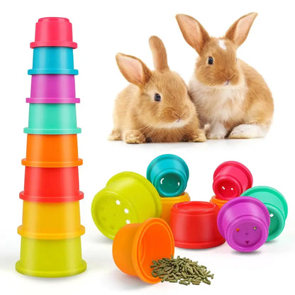 Colorful PetSafe 8-Piece Stackable Plastic Nesting Snack Cups for Rabbits