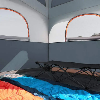 6-Person All-Weather Camping Tent  Double-Layer Design, 1 Mesh Door + 5 Large Windows, 10′ x 9′ x 78″