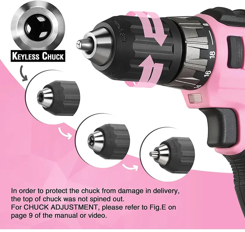 WORKPRO 20V Cordless Drill Driver  Pink Edition with Fast Charger & 11-Inch Carry Bag
