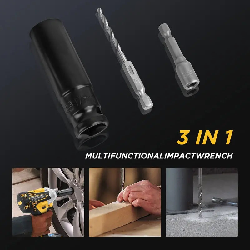21V Brushless Cordless Impact Wrench 1/2″ with 2x 4.0Ah Batteries, 5 Sockets, 7 Drill Bits  Yellow