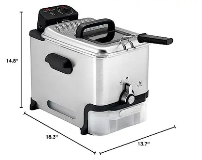 T-fal Ultimate Steel Deep Fryer  3.5L Capacity with Basket, Precise Temperature Control & Oil-Level Indicator