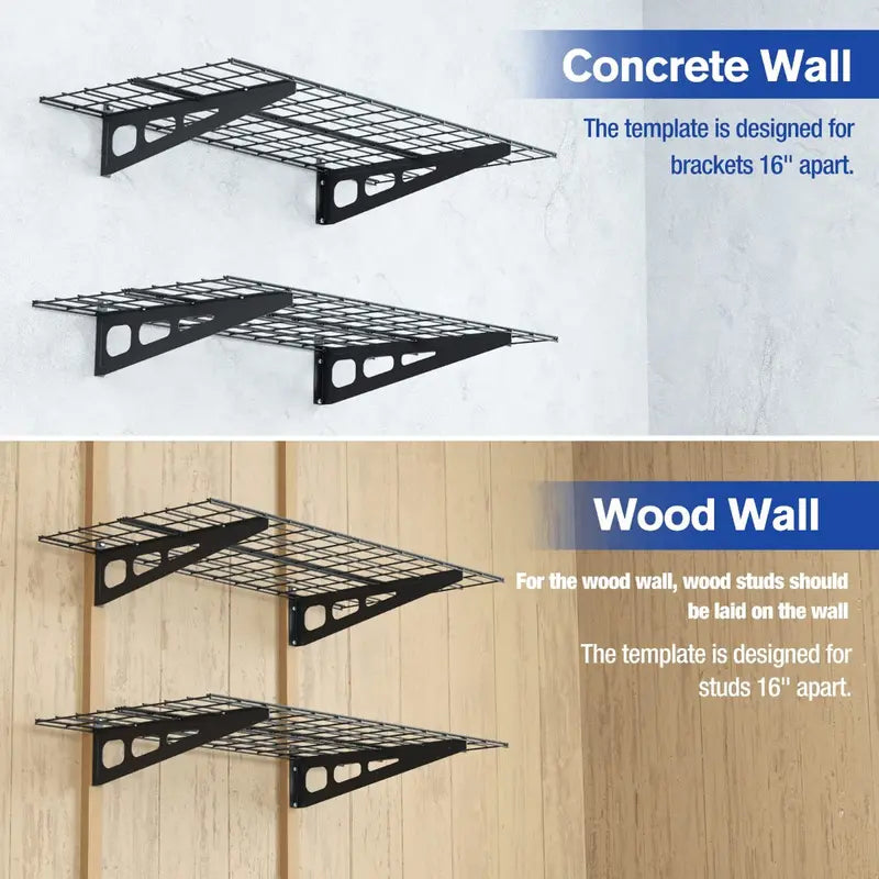 WORKPRO 2-Pack Wall-Mounted Garage Shelving  48″ x 24″, 400lb Total Capacity, Black Finish