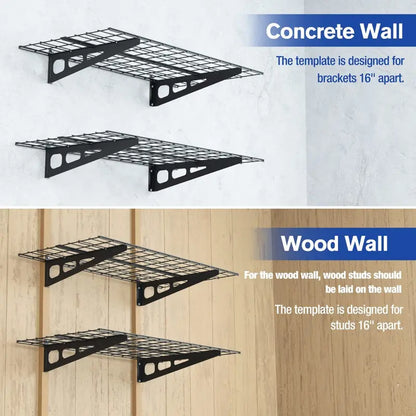 WORKPRO 2-Pack Wall-Mounted Garage Shelving  48″ x 24″, 400lb Total Capacity, Black Finish