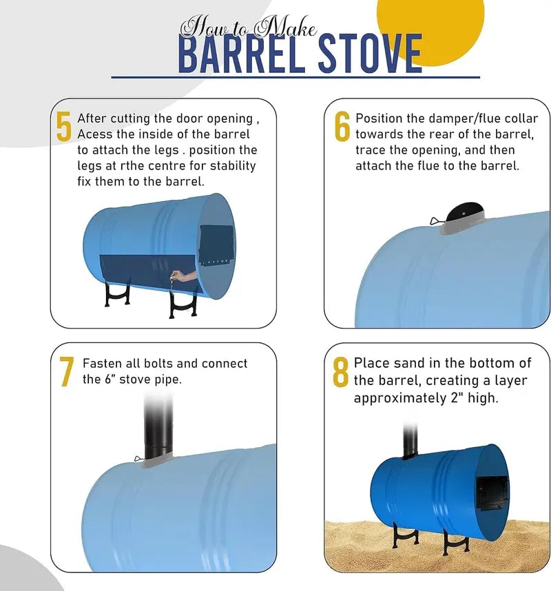 Barrel Stove Kit C  DIY Wood-Burning Heater for 3055-Gallon Drums  Emergency Cooking & Heating Solution