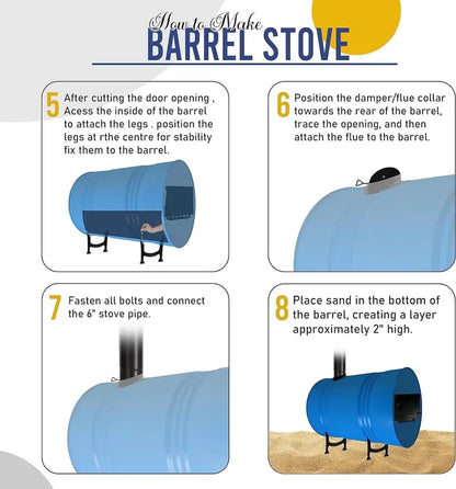 Barrel Stove Kit C  DIY Wood-Burning Heater for 3055-Gallon Drums  Emergency Cooking & Heating Solution