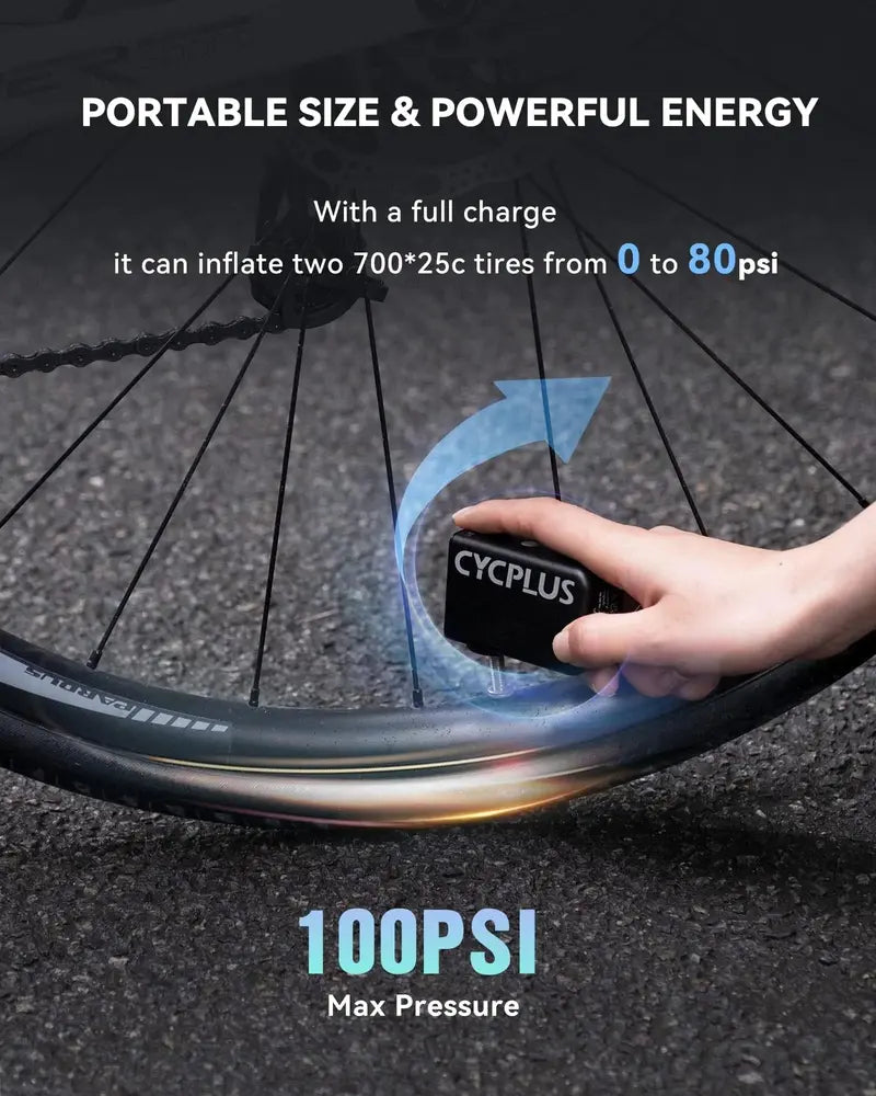 CYCPLUS Ultra-Mini 100PSI Electric Bicycle Pump, Portable & Rechargeable with Dual Valve Compatibility