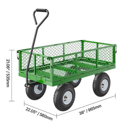 KFFKFF Heavy-Duty Mesh Steel Garden Wagon  900-Lb Capacity, 38″ x 22″, Swivel Handle & Removable Sides