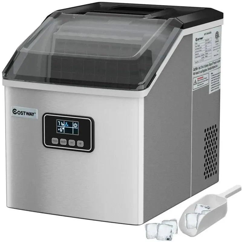 24-Hour Stainless Steel Countertop Ice Maker  48LB Capacity, LCD Display, Self-Cleaning Function & Included Scoop