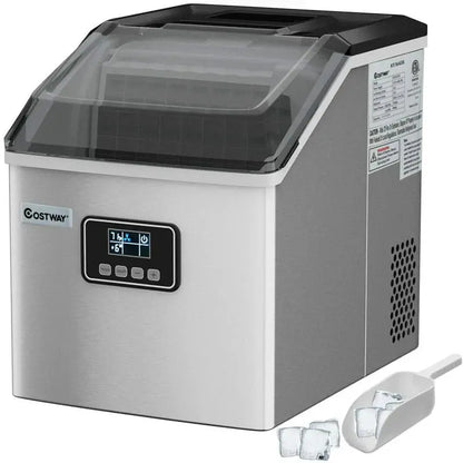 24-Hour Stainless Steel Countertop Ice Maker  48LB Capacity, LCD Display, Self-Cleaning Function & Included Scoop