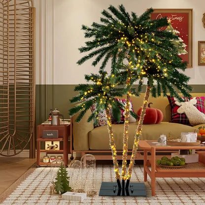 Pre-Lit Artificial Coconut Palm Christmas Tree  4, 5, or 6 Feet Tall with Sturdy Metal Stand