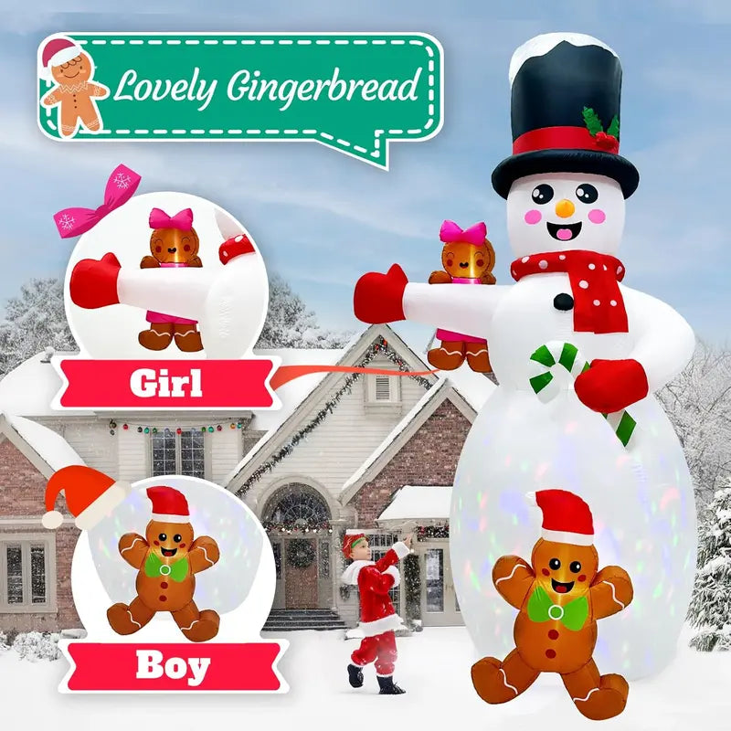 AerWo 14FT Christmas Inflatable Snowman with Gingerbread Men & LEDs for Outdoor Holiday Decor
