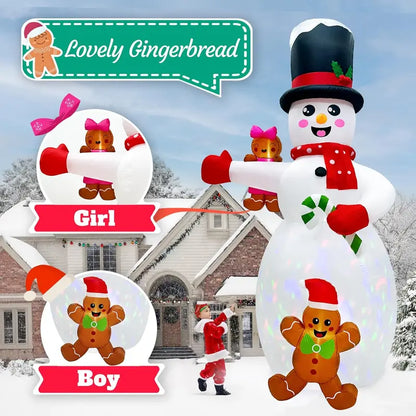 AerWo 14FT Christmas Inflatable Snowman with Gingerbread Men & LEDs for Outdoor Holiday Decor