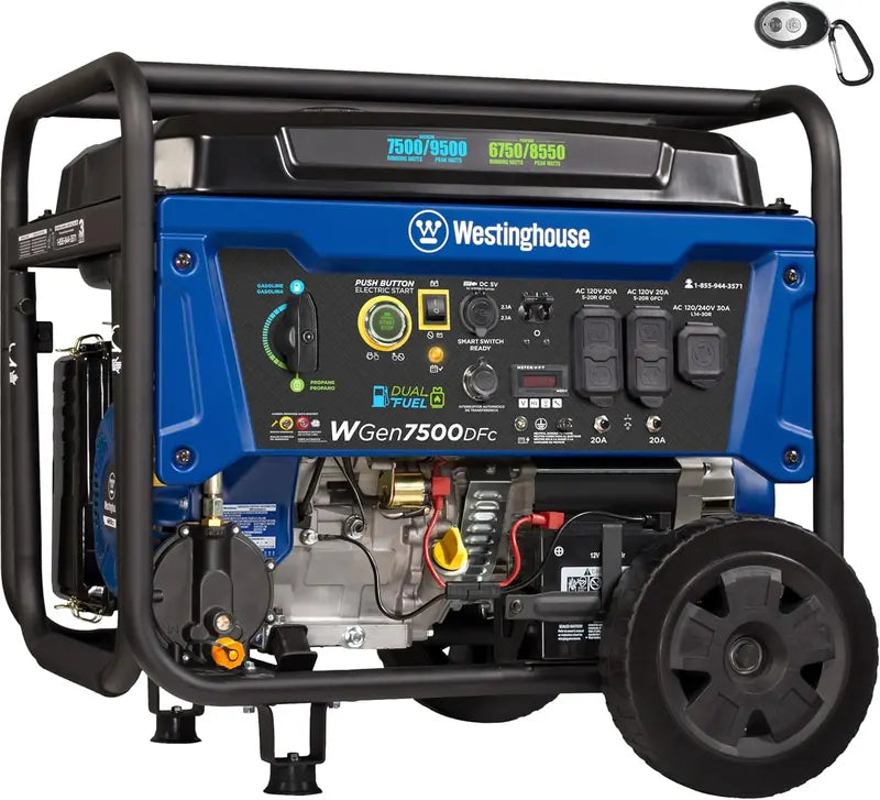 Dual-Fuel Portable Generator  12,500 Peak / 9,500 Running Watts, Remote Electric Start, CARB-Compliant Backup Power