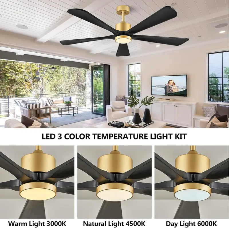 60-Inch Outdoor Ceiling Fan with Integrated LED Light & Remote  Modern DC Motor, 5 Wood Blades, 6-Speed Reversible (Dark Brown)