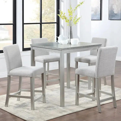 Contemporary 5-Piece Counter-Height Dining Set  Square Table with 4 Upholstered Chairs