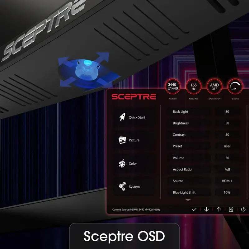 Sceptre 34-Inch Ultrawide WQHD Gaming Monitor  165Hz Refresh Rate, Curved Design