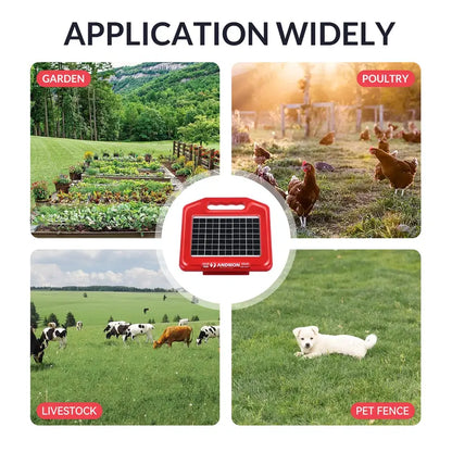 ANDMON Solar-Powered Fence Charger with Dual Input and 30-Mile Range