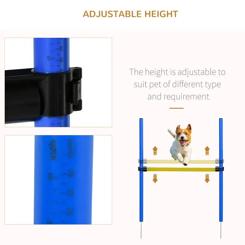 Pawhut 4PC Obstacle Dog Agility Training Course Kit Backyard Competitive Equipment- Blue, Yellow