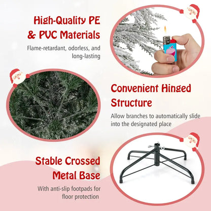 6-Foot Snow-Flocked Pre-Lit Christmas Tree  Realistic PVC & Pine Needle Blend with Hinged Construction