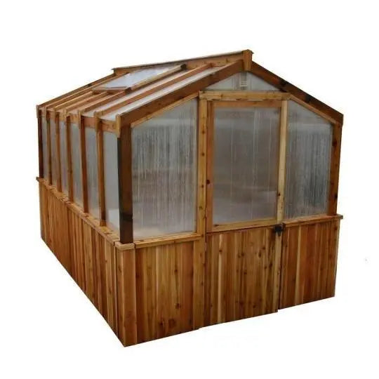 Cedar Wood Greenhouse  8 ft x 12 ft, Tongue-and-Groove Panels, Double-Hinged Door, Natural Finish