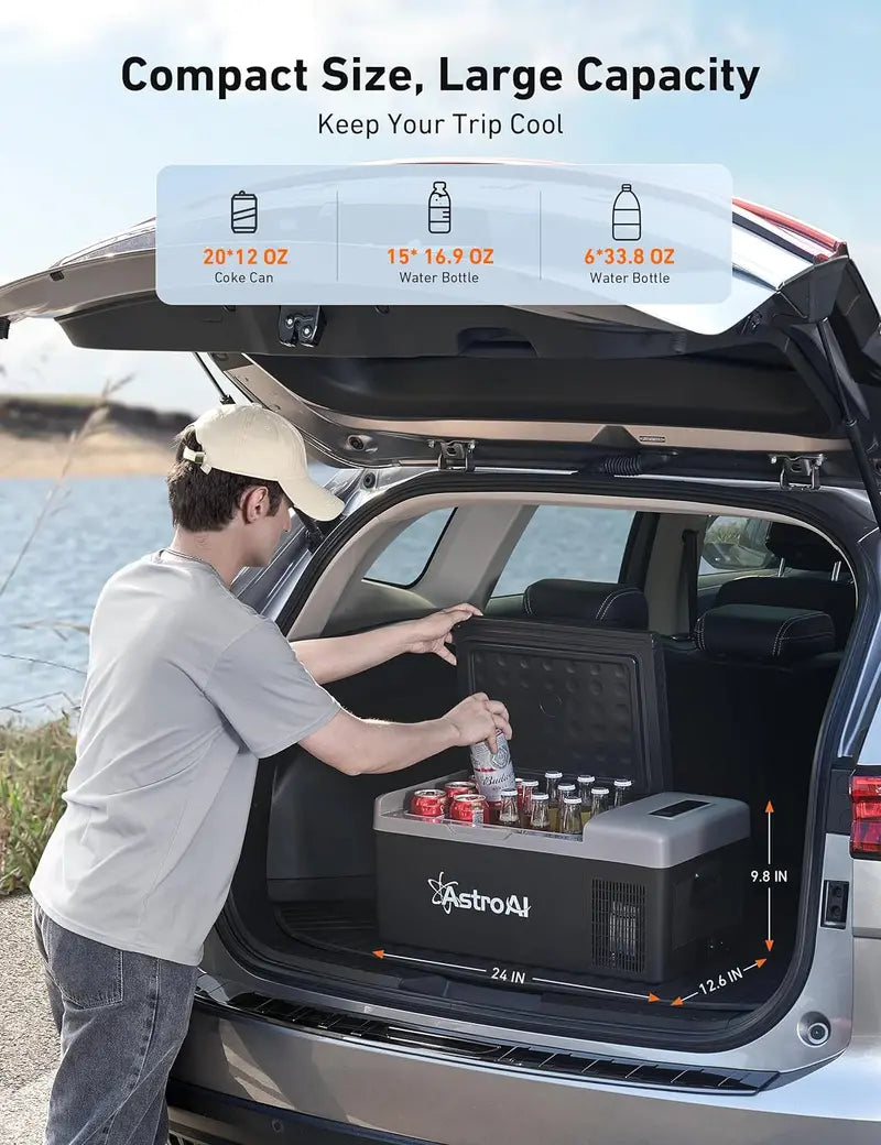 AstroAI 15L Portable Car Refrigerator, Fast Cooling, 12/24V DC & 110V AC, Black, for Camping & Travel