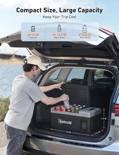 AstroAI 15L Portable Car Refrigerator, Fast Cooling, 12/24V DC & 110V AC, Black, for Camping & Travel
