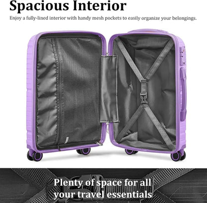 Lightweight 5-Piece PP Hardshell Carry-On Luggage Set  Dual Spinner Wheels & TSA Lock Travel Suitcases
