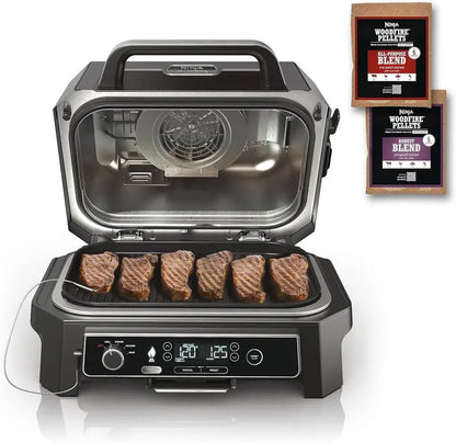 7-in-1 Portable Electric Grill & Smoker: Air Fryer, BBQ, Bake, Roast, Broil + Built-in Thermometer (Grey)