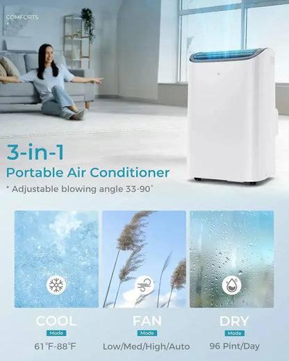 EUHOMY 8,000 BTU 4-in-1 Portable Air Conditioner for Rooms up to 350 Sq Ft