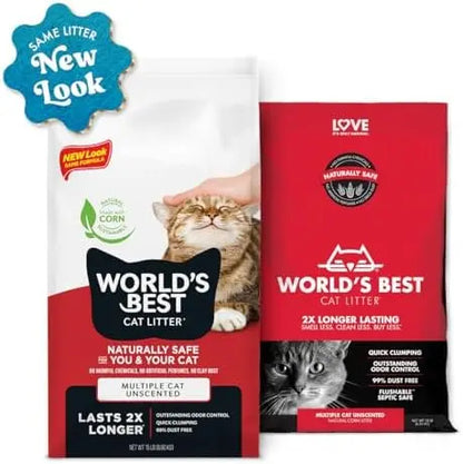 Multiple Cat Unscented Litter, 32 lbs, Natural, Quick Clumping, Flushable, 99% Dust-Free, USA Made, Long-Lasting Odor Control, Easy Scooping