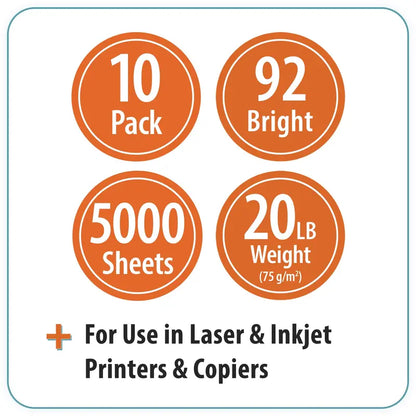 Pen+Gear 8.5″x11″ 92 Bright 20 lb Copy Paper, 5,000 Sheets, 10 Ream Case, SFI Certified