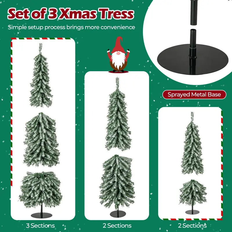 Three-Piece Pre-Lit Artificial Christmas Tree Set (4-, 5-, and 6-Foot) with Cascading Branches