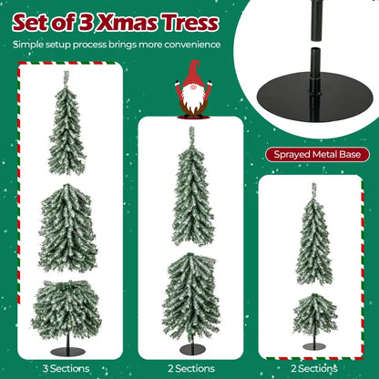 Three-Piece Pre-Lit Artificial Christmas Tree Set (4-, 5-, and 6-Foot) with Cascading Branches