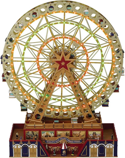 Musical Holiday Carousel Decor  Dual-Set Animated Ferris Wheel & Merry-Go-Round (15″ Gold + 12″ Red)
