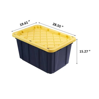 HDX 27-Gallon Black Storage Tote with Yellow Lid, Stackable & Waterproof, 5-Pack