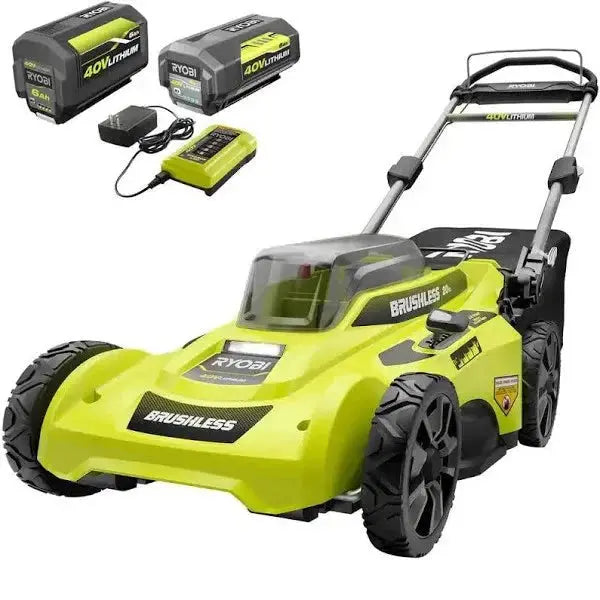 RYOBI 40V Brushless 20-Inch Cordless Lawn Mower  Dual 6.0Ah Batteries + Charger Included