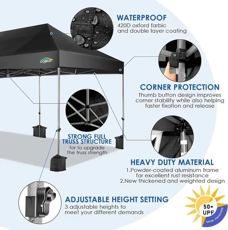 COBIZI 10×20 Pop-Up Canopy Tent  Heavy-Duty Commercial Grade with 6 Sidewalls for Weddings and Parties