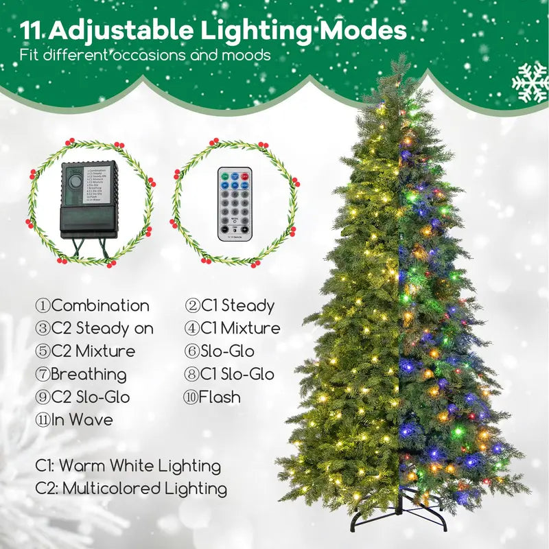 6-Foot Pre-Lit Artificial Christmas Tree Featuring 300 Dual-Color LEDs, 11 Lighting Modes & Remote Control