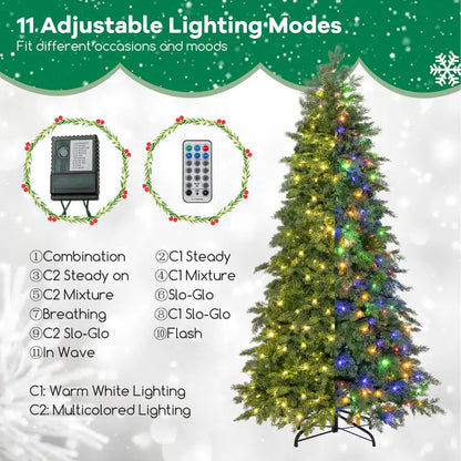 6-Foot Pre-Lit Artificial Christmas Tree Featuring 300 Dual-Color LEDs, 11 Lighting Modes & Remote Control