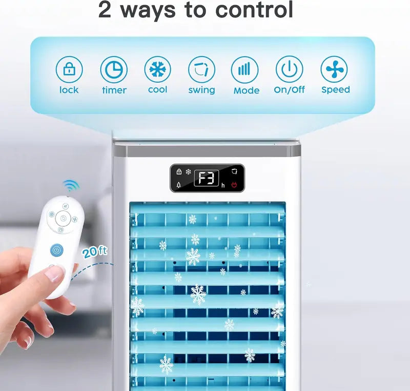Hose-Free Portable Evaporative Air Cooler  3-Speed, 3-Mode Swamp Cooler with 12-Hour Auto-Off, 20-Hour Runtime, 16-Foot Remote