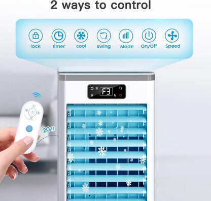 Hose-Free Portable Evaporative Air Cooler  3-Speed, 3-Mode Swamp Cooler with 12-Hour Auto-Off, 20-Hour Runtime, 16-Foot Remote