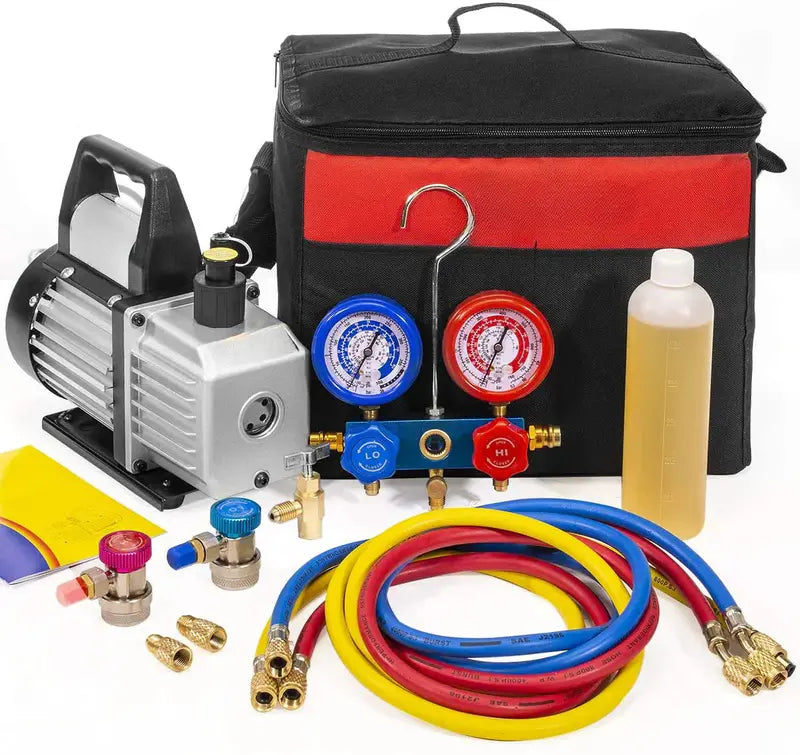 1/4 HP HVAC Vacuum Pump  3 CFM Refrigeration & AC Service Tool with Manifold Gauge Set