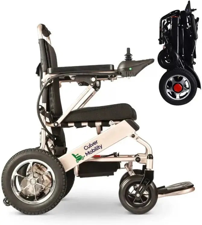 Culver Mobility Foldable Electric Power Wheelchair — Lightweight, FAA-Approved for Air Travel, Silver Finish