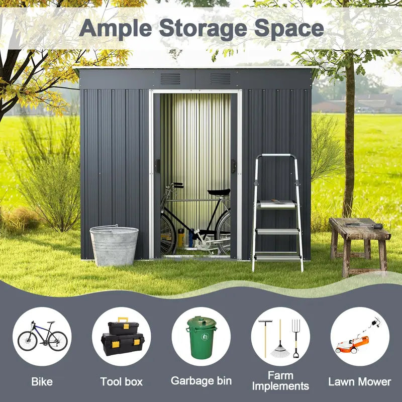 Freestanding Outdoor Storage Shed  Includes Reinforced Floor Base for Yard or Garden Organization