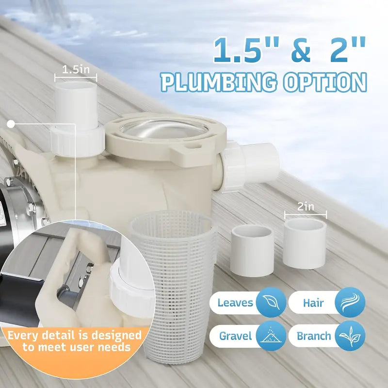 1.5 HP Single-Speed In-Ground Pool Pump — 6900 GPH, Low-Noise, High-Suction Design with Filter Basket