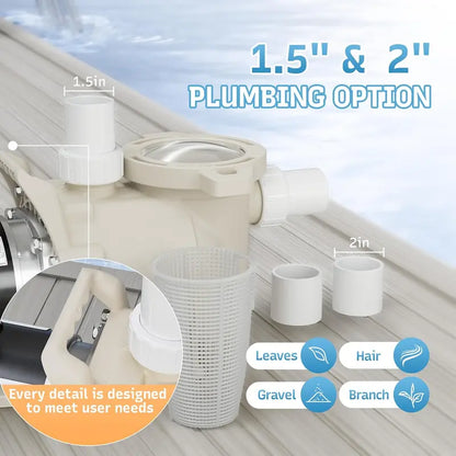 1.5 HP Single-Speed In-Ground Pool Pump — 6900 GPH, Low-Noise, High-Suction Design with Filter Basket