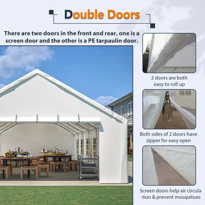 20′ x 40′ Commercial-Grade Party Tent  Waterproof Event Shelter with Zippered Door, Removable Sidewalls & Storage Bags